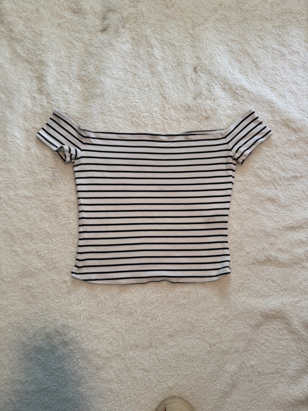 Garage Black and White Striped Off-Shoulder Crop Top